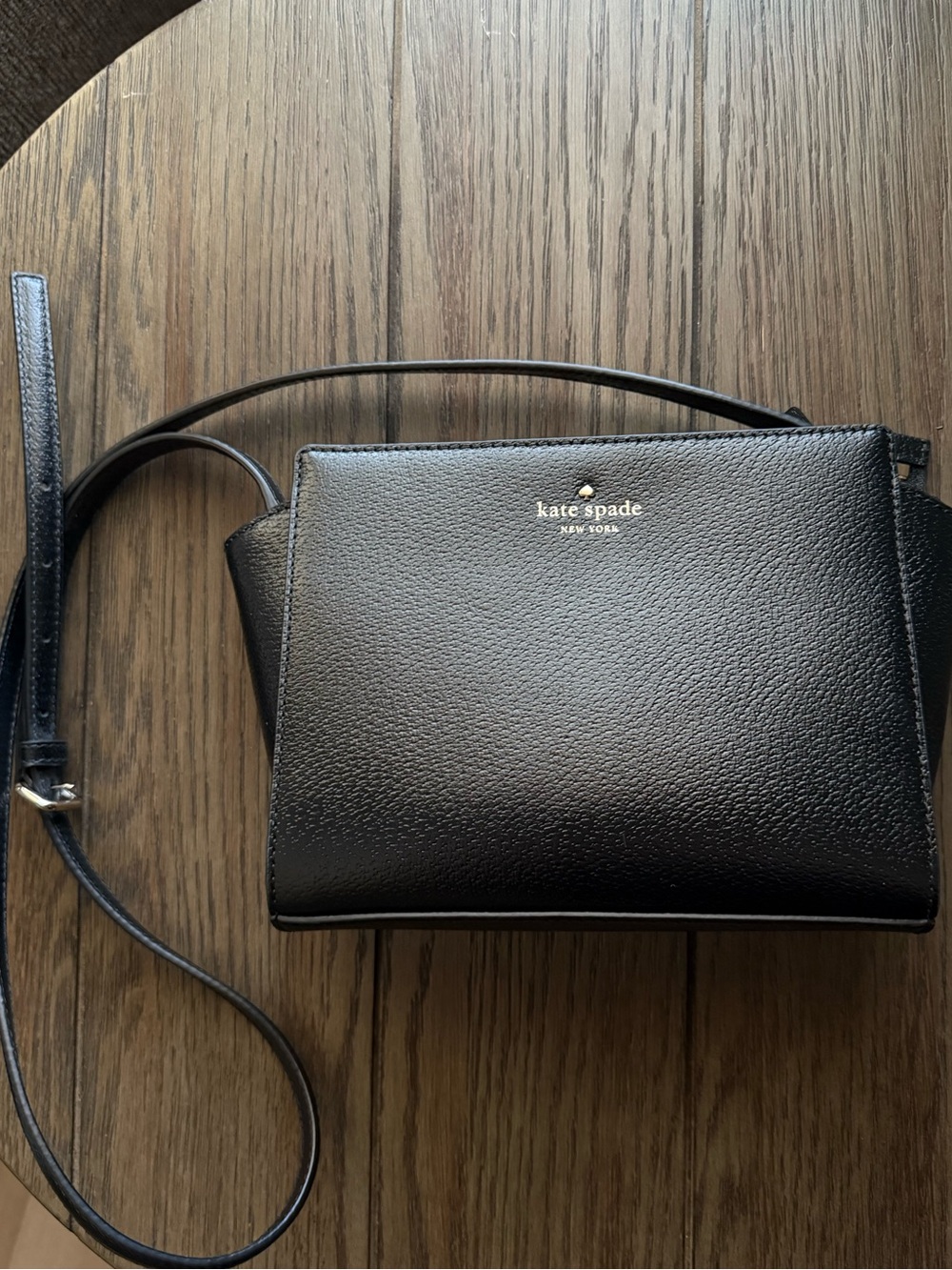 kate spade Black Pebbled Leather Crossbody with Gold Logo